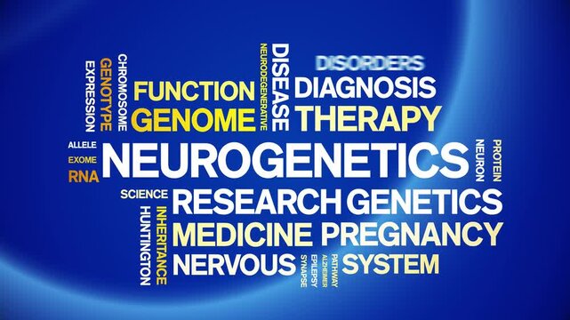 Neurogenetics animated word cloud-animation tag kinetic typography seamless loop.