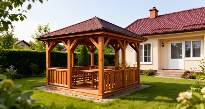 Gazebo and house on a summer cottage plot