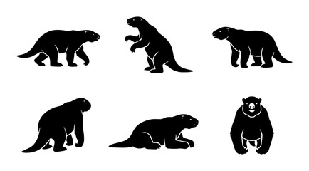 Fototapeta premium Prehistoric Sloth Icons, Ancient Mammal Silhouettes, Extinct Animal Vector Set