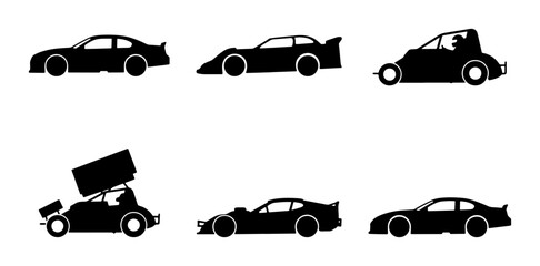 Obraz premium Racing Cars Collection, Speed Vehicles Icons, Motorsport Silhouette Set, Automotive Graphics