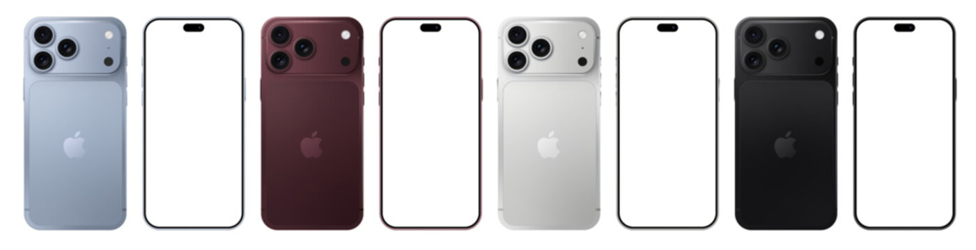 Apple iPhone 18 Pro Max in Black, Silver, Glacier and Burgundy, Front and Back Views