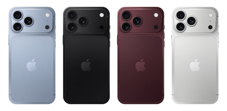 Apple iPhone 18 Pro Max in Black, Silver, Glacier and Burgundy, Front Views