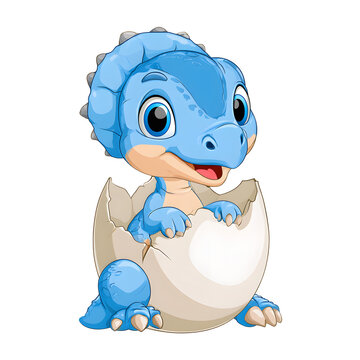 A cute dinosaur hatching illustration in PNG format.