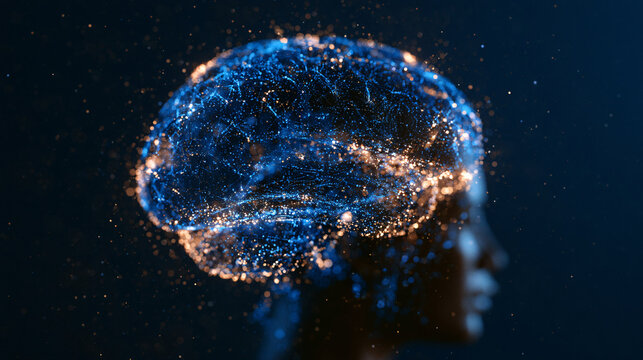 Conceptual Illustration of Human Artificial Intelligence Brain Mind Digital Network