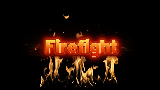 Fiery text overlay featuring the word firefight surrounded by dancing flames against a dark background