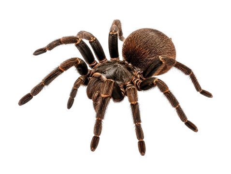 PNG Close-up of a large brown tarantula spider isolated on white background.