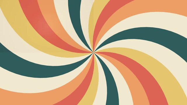 Retro sunburst pattern with swirling colorful stripes, vintage aesthetic, nostalgic design, abstract background, vibrant energy