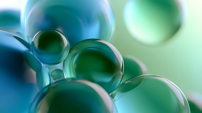 a 3D abstract background featuring smooth, glossy spheres in shades of green and blue. Perfect for use as a mobile wallpaper, tech branding, web designs, and corporate presentations