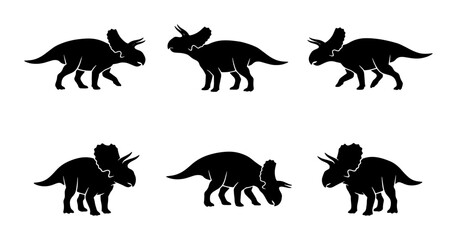 Obraz premium Triceratops Dinosaur Silhouettes, Prehistoric Animal Icons, Ancient Reptile Vector Set