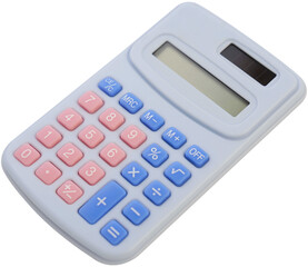 Studio shot of pastel desktop calculator isolated on transparent background