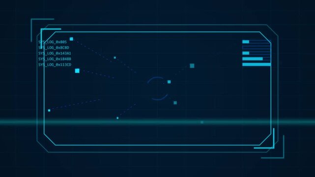 Digital HUD display with data analytics and scan lines, futuristic interface for technology and surveillance
