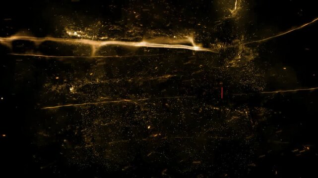 Glowing purple text saying no excuses animating against dark background with background golden particles video glowing determination