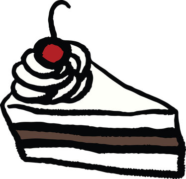 Delicious slice of cake with whipped cream and cherry topping