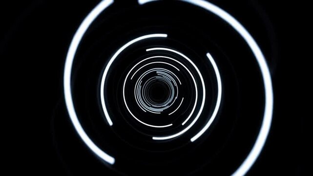 Concentric Glowing Rings on Black Background with Segmented Circular Light Pattern