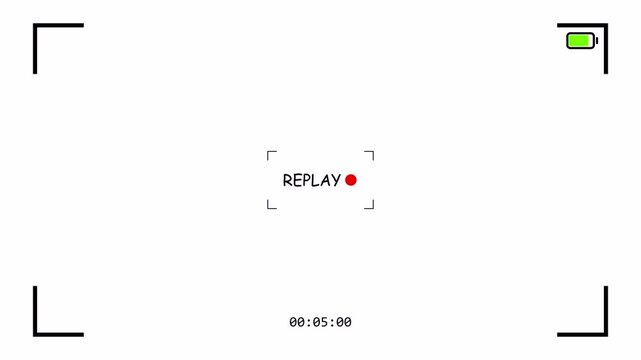 Replay text button animation for video camera and camcorder recordings, animated rewind or repeat icon, VHS Replay Overlay, Video camera replay screen animation overlay with alpha channel in 4k