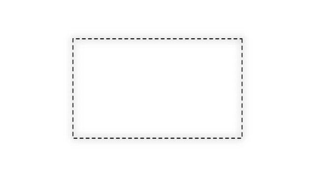 Dotted line rectangle frame animation on white background. Animation of a dotted line path from left to right point. border frame dotted line animation isolated on black screen. animation. 4k video