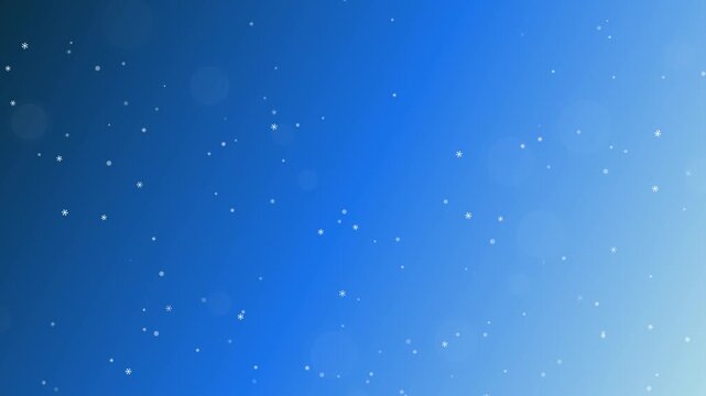 Abstract blue gradient background with falling white snowflakes and soft bokeh. This seamless winter snow motion graphic loop is perfect for cold seasonal holiday video designs.