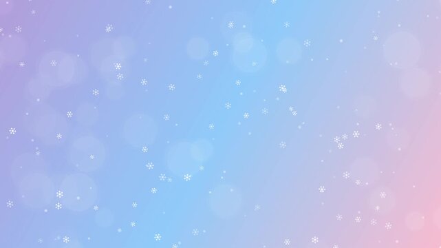 Abstract pastel purple and blue gradient background with falling snowflakes and soft bokeh. This seamless motion graphic loop is perfect for dreamy winter holiday video designs.