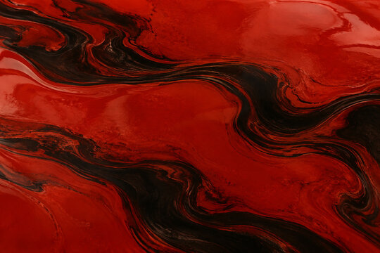 Glossy red and black Japanese lacquer marble texture