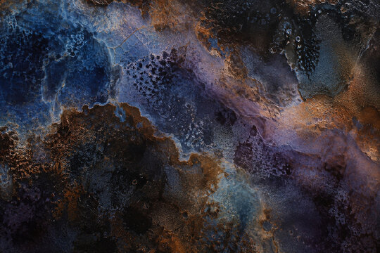 Indigo purple ceramic glaze texture with copper accents