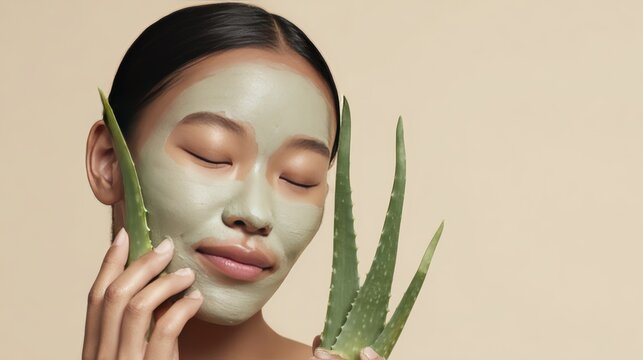 Woman enjoying aloe vera facial mask for natural skincare and wellness routine