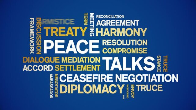 Peace Talks animated word cloud-animation tag kinetic typography seamless loop.