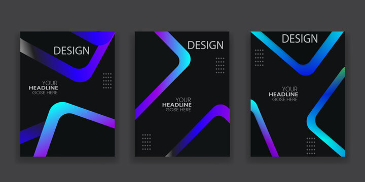 Abstract geometric designs with vibrant blue and purple gradients on black backgrounds ideal for modern layouts and promotional materials.