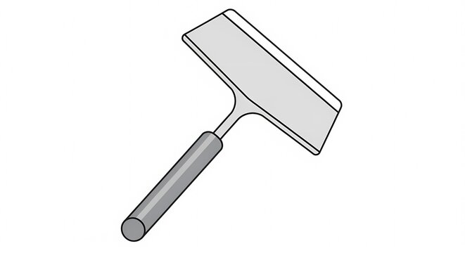 Minimalist illustration of a metal scraper or putty knife tool with a grey handle, used for construction, baking, or cleaning tasks, isolated on a white background.