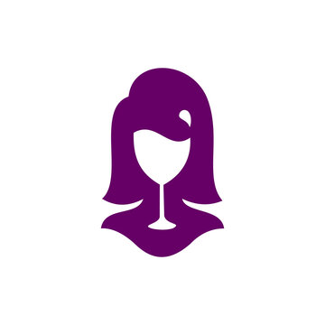 A purple vector logo creatively combining a woman's silhouette with the negative space shape of a wine glass against a white background.