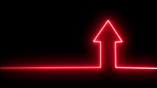 Neon arrow doing direction information animation on black background. Abstract dynamic neon arrow icon animation background.