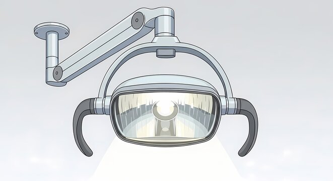 Professional medical examination light on adjustable arm for dental or surgical procedures, bright illuminated clinic equipment illustration.