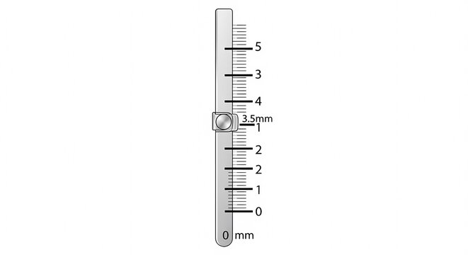Technical vertical scale illustration with millimeter markings and sliding indicator for precision scientific and engineering measurements on white background.
