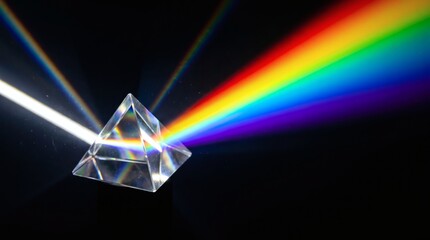 Fototapeta premium Glass Prism Dispersing White Light into a Rainbow Spectrum on Black Background
