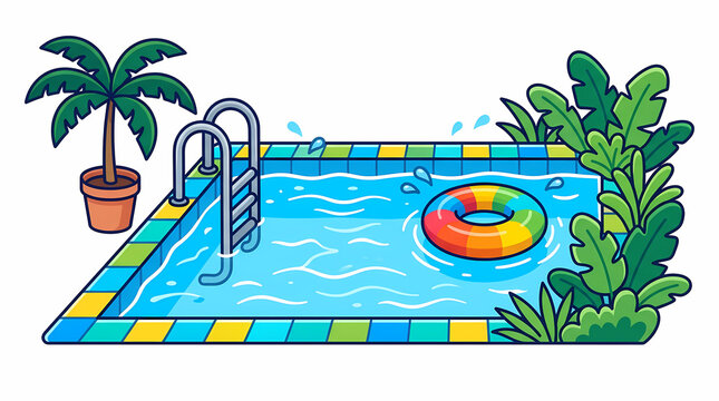 Summer swimming pool clipart with rainbow inflatable ring