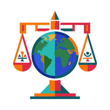 International Law and Global Justice Concept with Colorful Geometric Scales