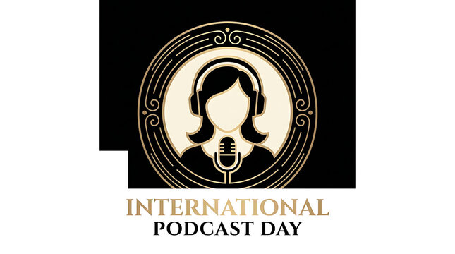 International podcast day illustration with woman wearing headphones