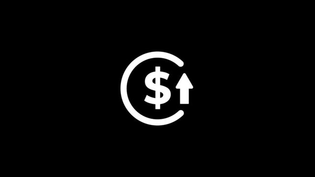 Animated dollar rate increase stretching arrow up icon animation on white background. Dollar rate up arrow reduce costs sign and symbol
