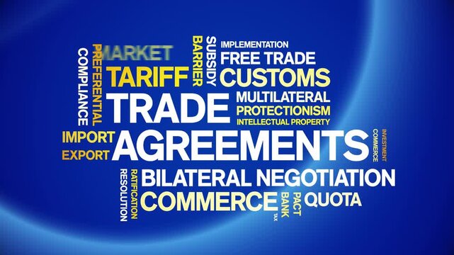 Trade Agreements animated word cloud-animation tag kinetic typography seamless loop.