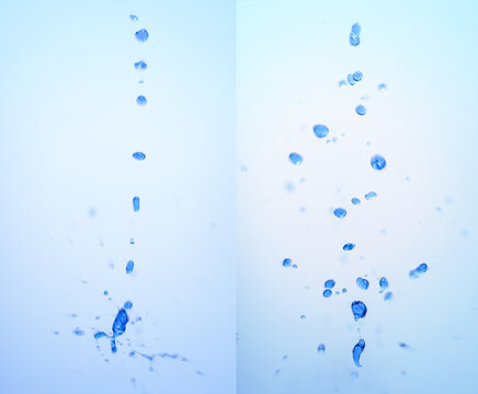 Macro photo of clean blue water droplets diptych poster on light background