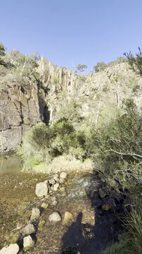 A beautiful panoramic view overlooking the meandering river below, along the Werribee Gorge Circuit Walk, near Melbourne, Victoria, Australia.