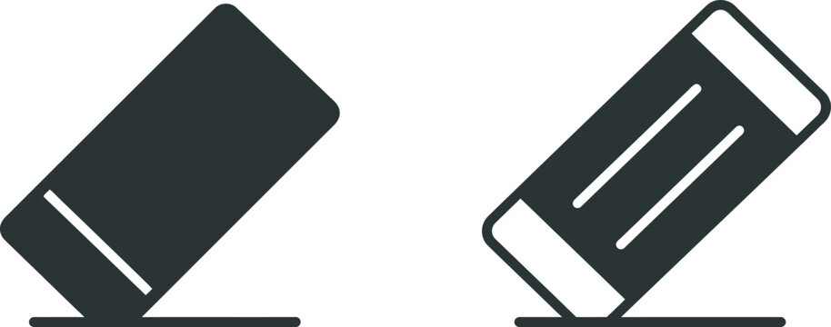 Set of two black and white eraser icons for school and office supplies design elements