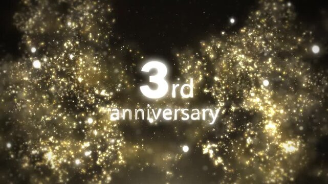 Beautiful golden 3rd anniversary greeting with gold particles and confetti