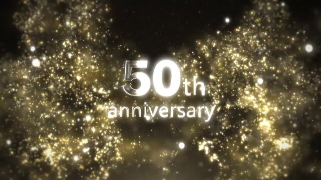 Beautiful golden 50th anniversary greeting with gold particles and confetti