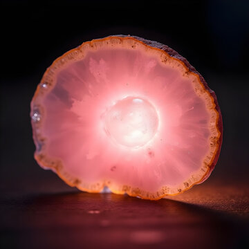 Rose quartz crystal slice macro backlit