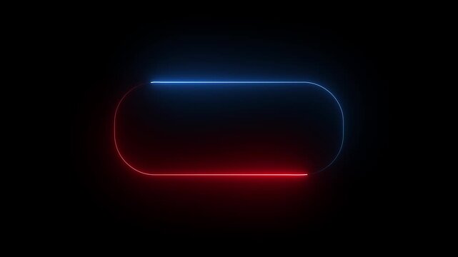 Glowing rectangle picture frame icon animation Rounded rectangle video farm  on red and blue colour icon  borders with animated flames against a black background for dynamic visual effects 4k video.