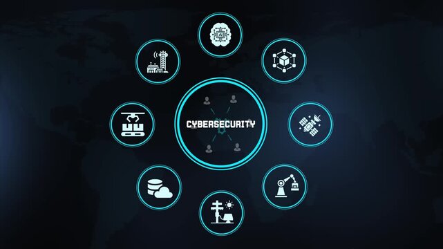 Cybersecurity concept with digital protection and secure network icons