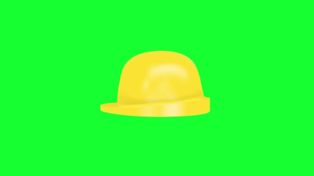 3d yellow construction helmet falling and bouncing on green screen chroma key background animation loop