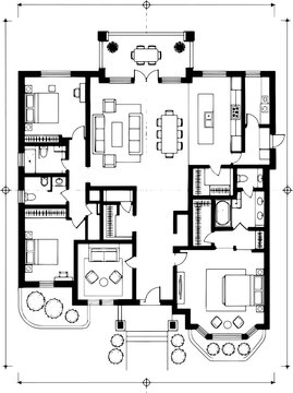 Modern residential house architectural floor plan and interior layout blueprint