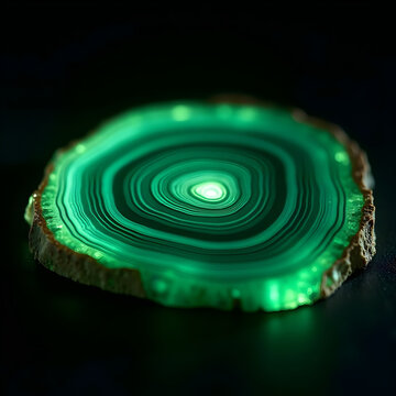 Malachite gemstone slice with translucent green banding