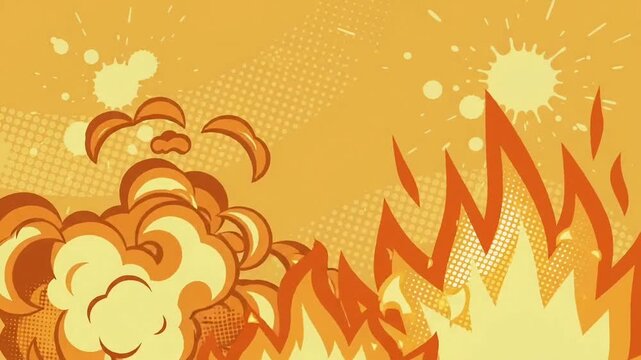 Comic Style Fire and Explosion Background with Halftone Pattern